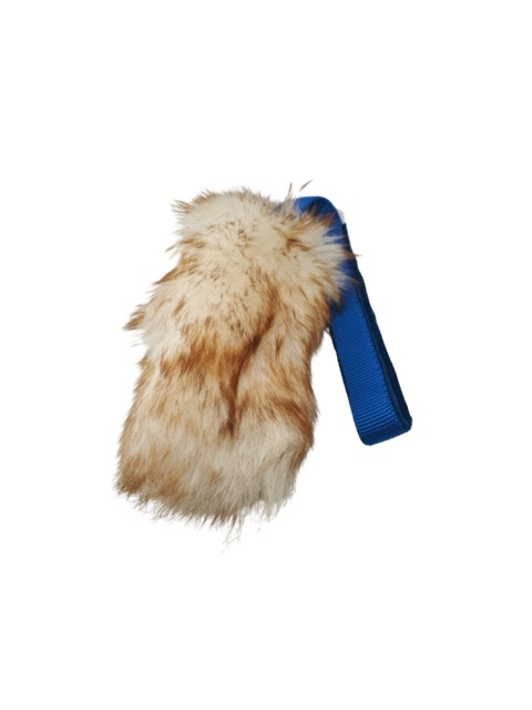 Szarpak z naturalnego futra owczego z rączką dla małych i średnich psów w kolorze rudym