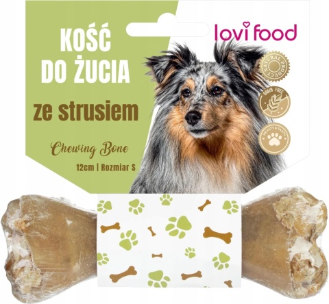 Naturalna kość do żucia dla psa, skóra wołowa ze strusiem S - 12 cm