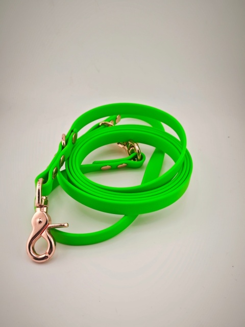 Smycz miejska PVC | 2m | 13 mm | zielony neon | karabińczyk spustowy w kol. różowego złota